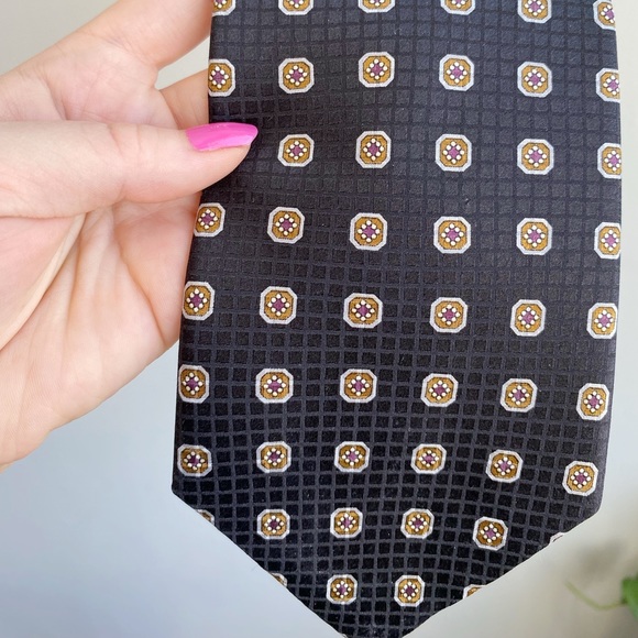 CLEARANCE✨ Vintage 100% Silk Protocol Black Grid Patterned Neck Tie - Picture 3 of 5